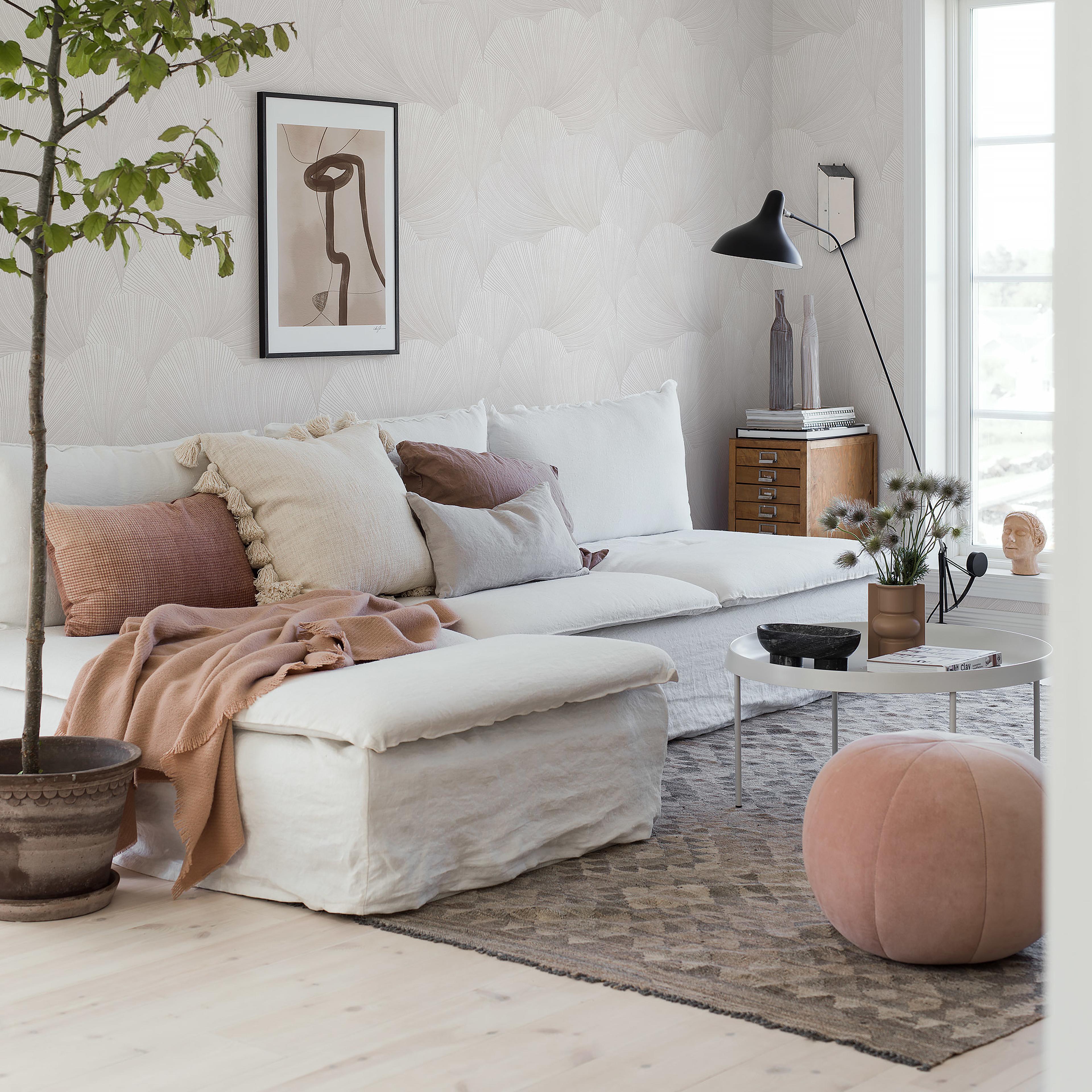 Wallpaper in White-Ivory by Jeid Studio